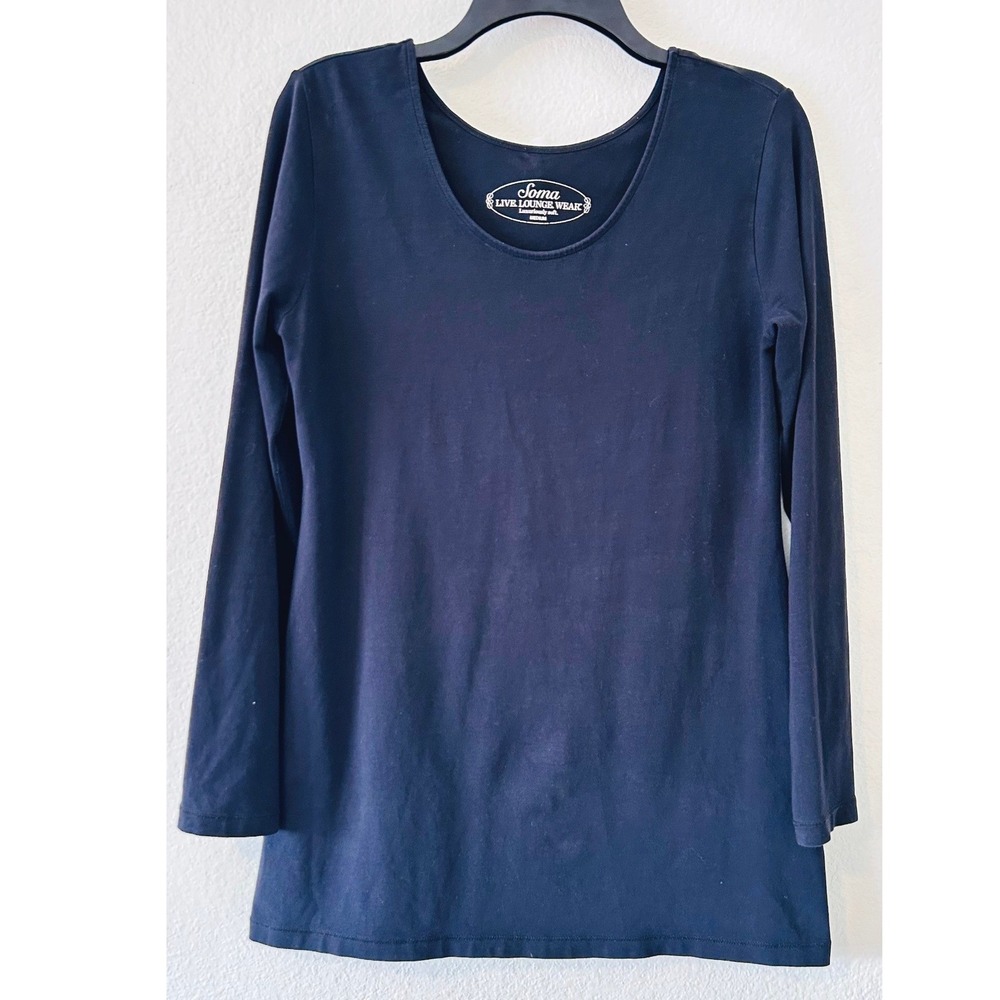 Soma Live Lounge Wear Black Pima Cotton Scoop Neck Long Sleeve Top SZ M